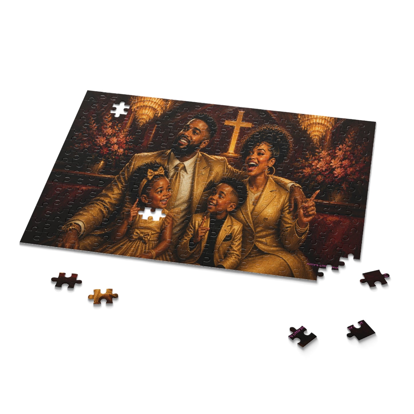 Blessed, Matching & Highly Favored — Black Family Church Puzzle  | (120, 252, 500-Piece)
